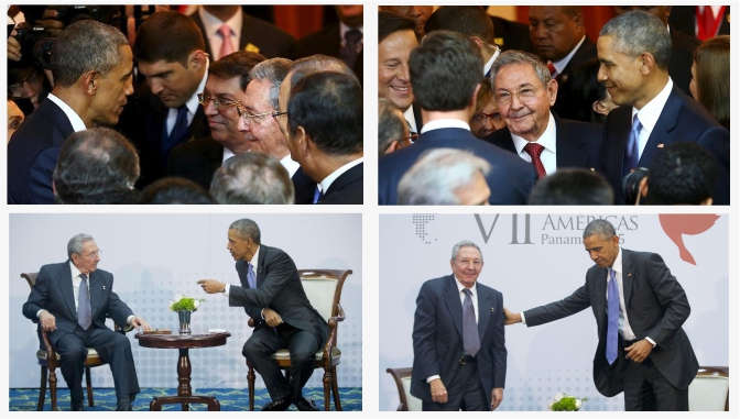 Expresiones faciales y gestos en el encuentro de Obama y Castro