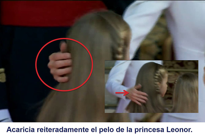 La reina Letizia acaricia reiteradamente el pelo de la princesa Leonor